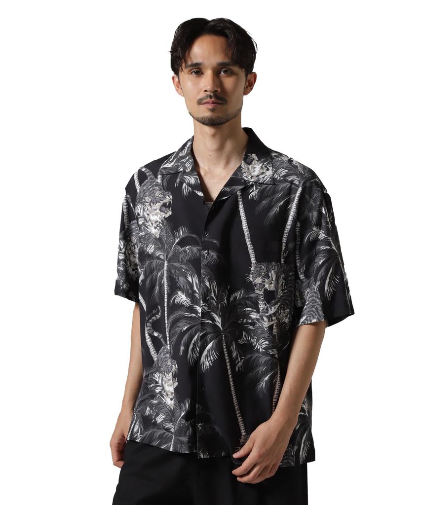 AVIREX ALOHA SHIRT TIGER & PALM TREE Men's M 010 Black 783-5123006