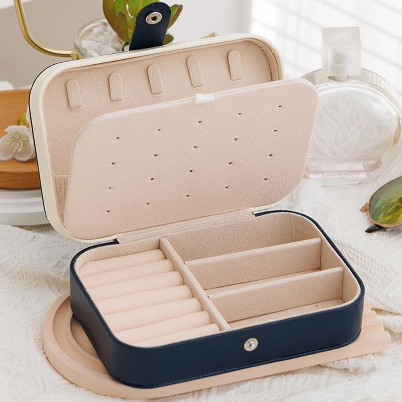 PU Leather Jewelry Box with Dedicated Ring Rolls, Perforated Earring Panel, and Interior Hooks for Organized Storage