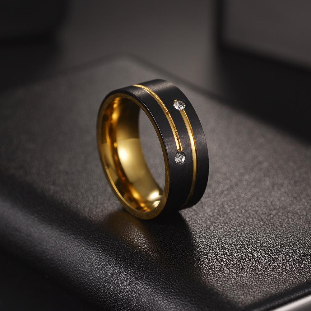 8MM Two-Tone Black & Gold Diamond Inlaid Titanium Steel Unisex Ring (2024)