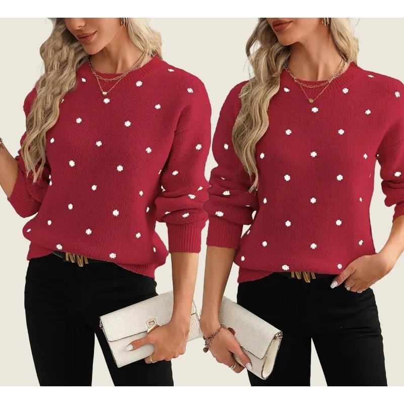 Women S Long Sleeve Pullover Knit Sweater Polka Dot Loose Fit