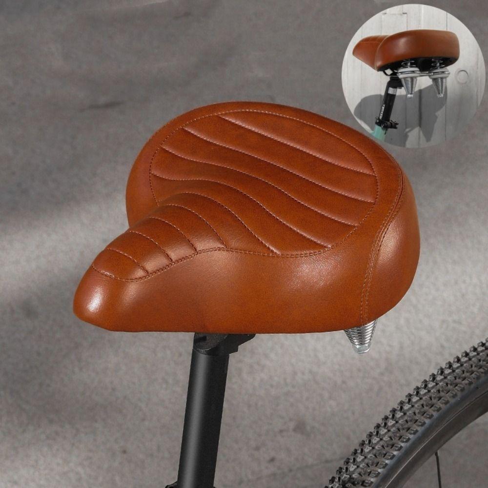 MTB Spring Bicycle Seat Cushion Leather Retro Mountain Bike Seat Bicycle Saddle  Replacement
