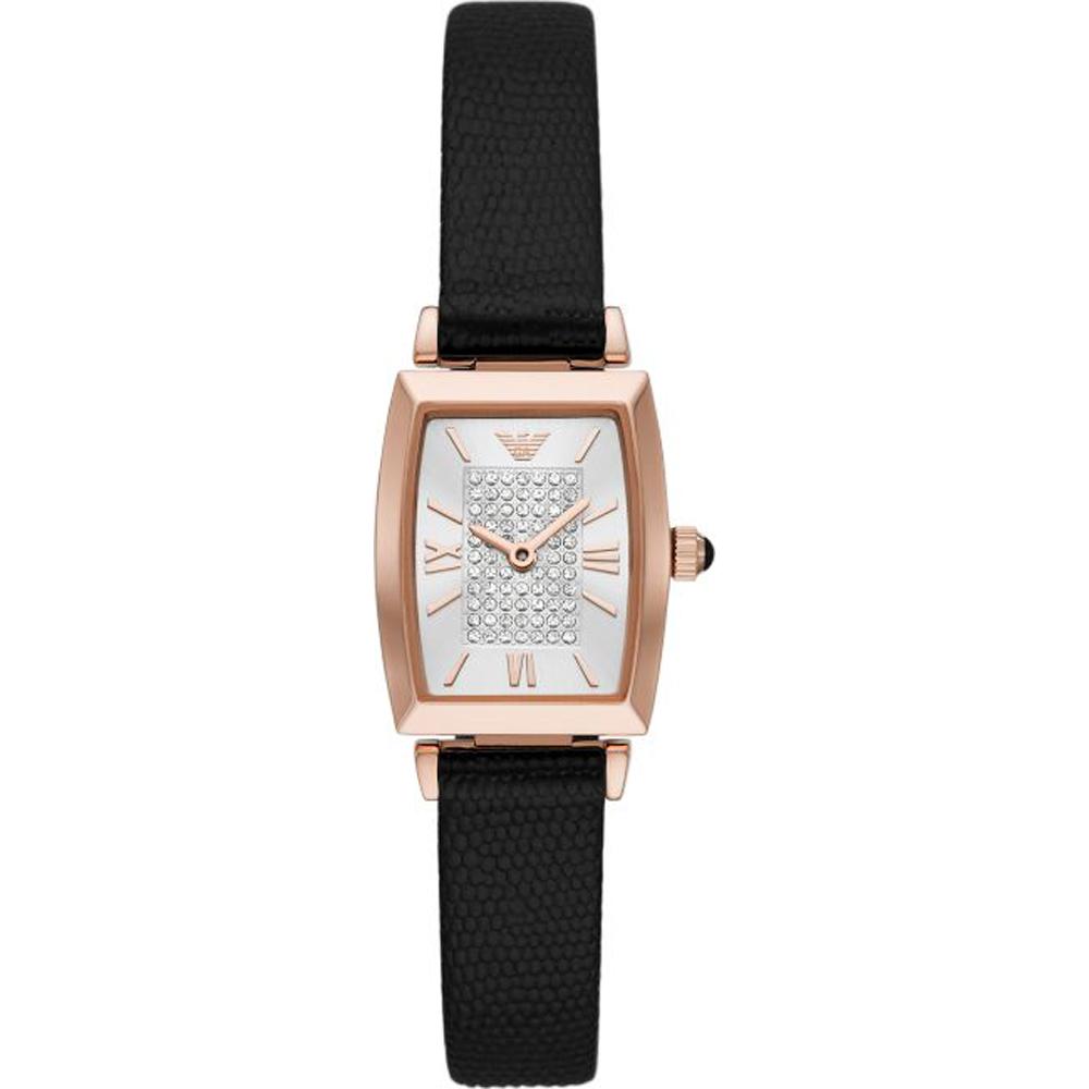 Emporio Armani Gianni T-Bar Silver Black Leather Ladies Quartz Watch AR11408 серебряный