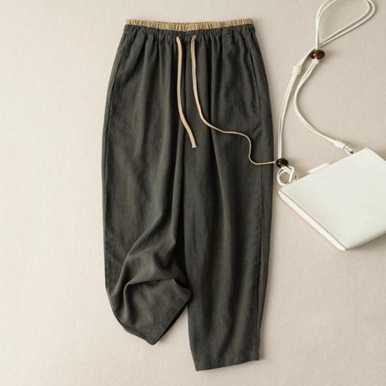 Dame Haremsbukser Snøring i midjen Vide ben Casual Bukser Enkelfargede Ankellange Bukser for Trening Hverdagsbruk