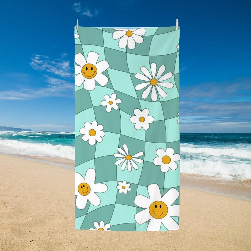 Ins-Style Flowers Beach Towel, Digital Printing Thin Quick-Dry Anti-Sand Microfiber Lightweight for Swim Yoga Travel Gym Gift