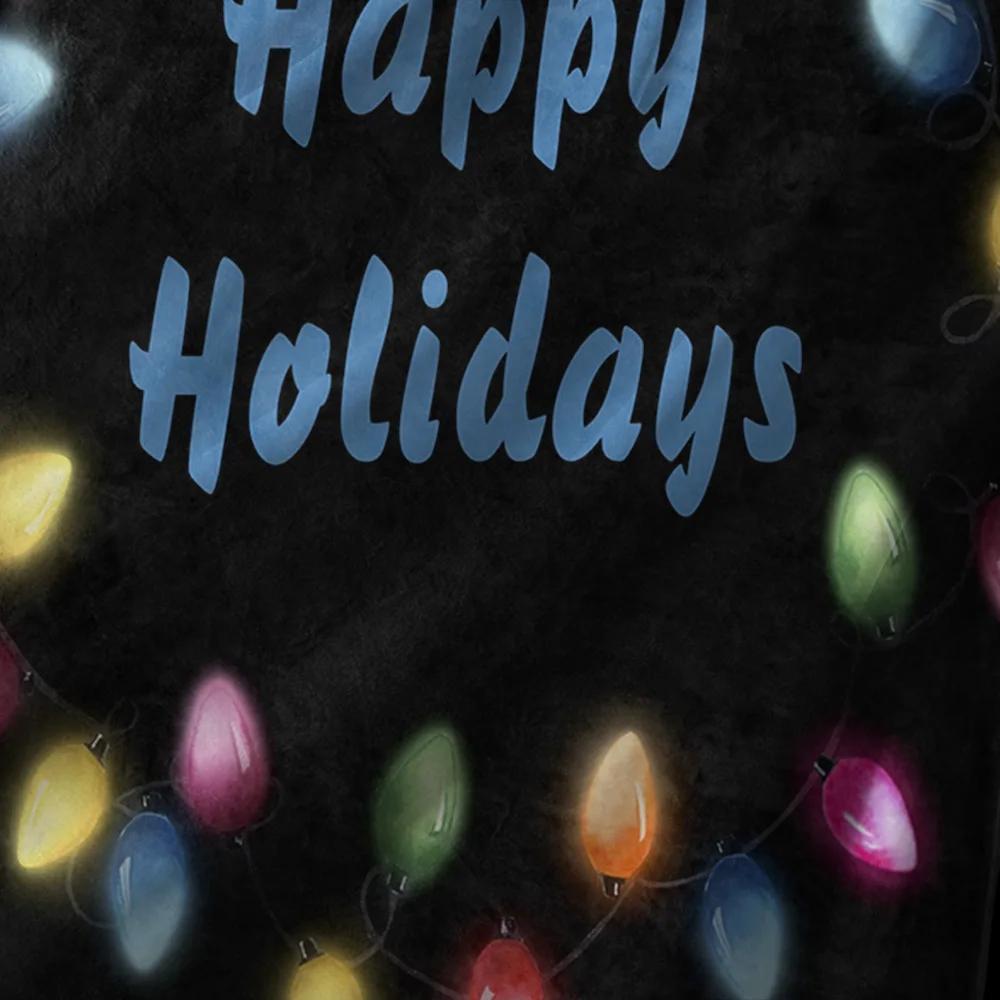 Happy Holidays Fleece Blanket, Multicolor Christmas Lights on Black, Cozy Throw for Festive Sofa and Home Decor