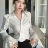V-neck Lace Long Sleeve Shirts Lace Clothing Sleeves Slim Buttons Shirts Korean Style Blouse  Women