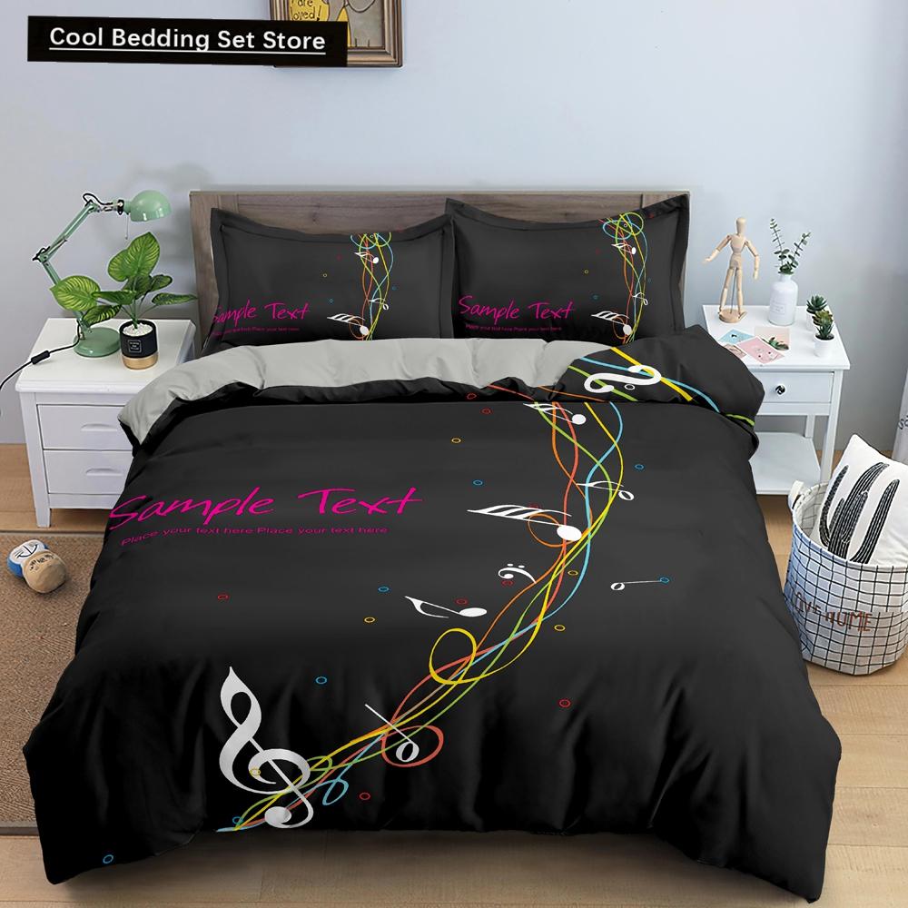 Piano Music King Queen Duvet Cover Musical Notes Bedding Set For Kids Teens Girls Black And White Piano Keys 2/3Pcs Quilt Cover