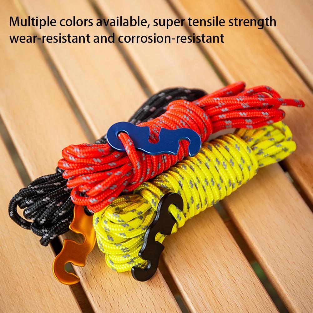 8 Rolls 4 Meters Outdoor Tent Ropes Reflective Ropes Canopy Ropes Reinforced Windproof Ropes with Buckles Camping Accessory