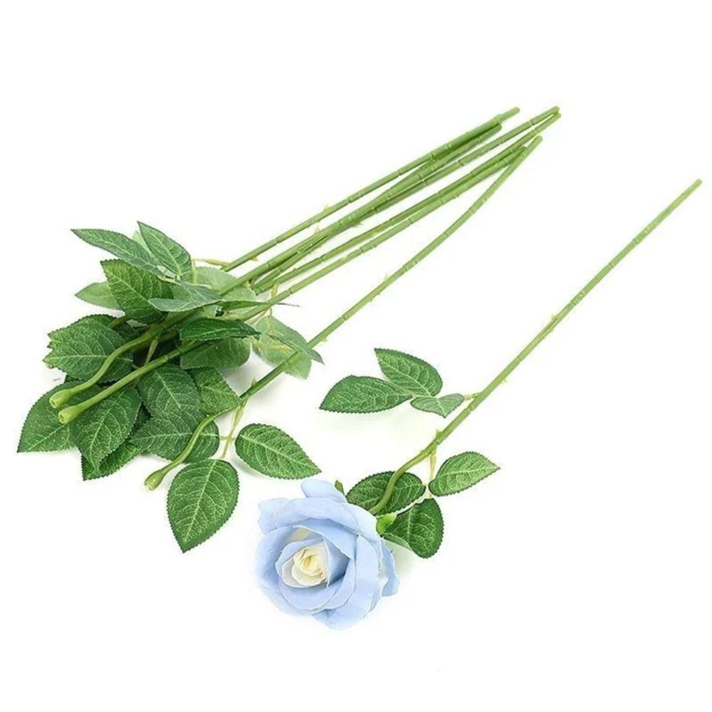 10Pcs Home Decor Flowers Stick Rod with Artificial Leaves Rose Flowers Head Decoration