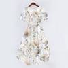 Women Casual V Neck Short Sleeve Floral Print Dress Vintage Style Midi Length Wrap Dress for Daily Wear