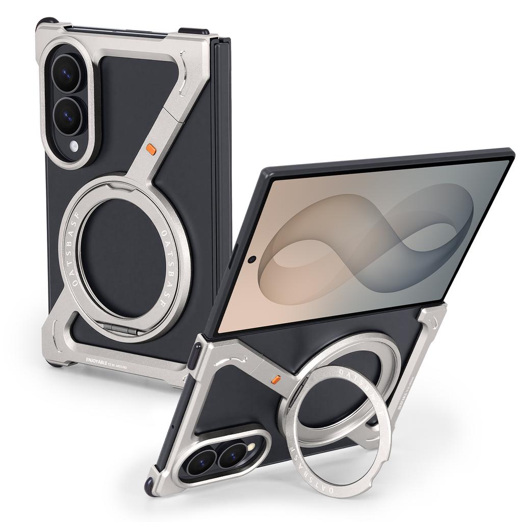 Aluminum Frame Phone Case for Samsung Galaxy Z Fold 8 Metal with 360°Rotate Magnetic Stand Anti-Drop Protector Bumper Cover