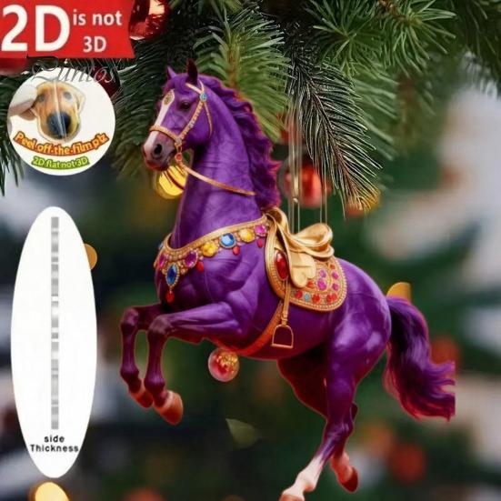 Fade-resistant Horse Pendant 2Pcs 2D Acrylic Animal Charm Christmas Wall Art Accessory Tree Door Window Hanging Ornament Automotive Decoration