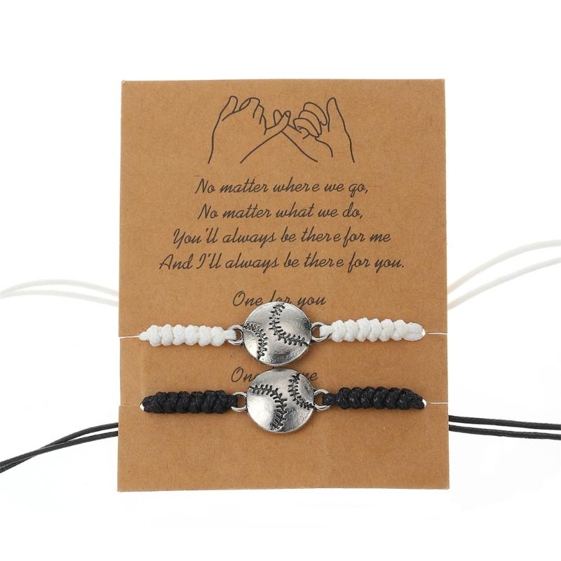 

Unique Handwoven Bracelet Accessories with Football Basketball Baseball Pendant Hand Bangle Unisex Wax Line Bracelet 1