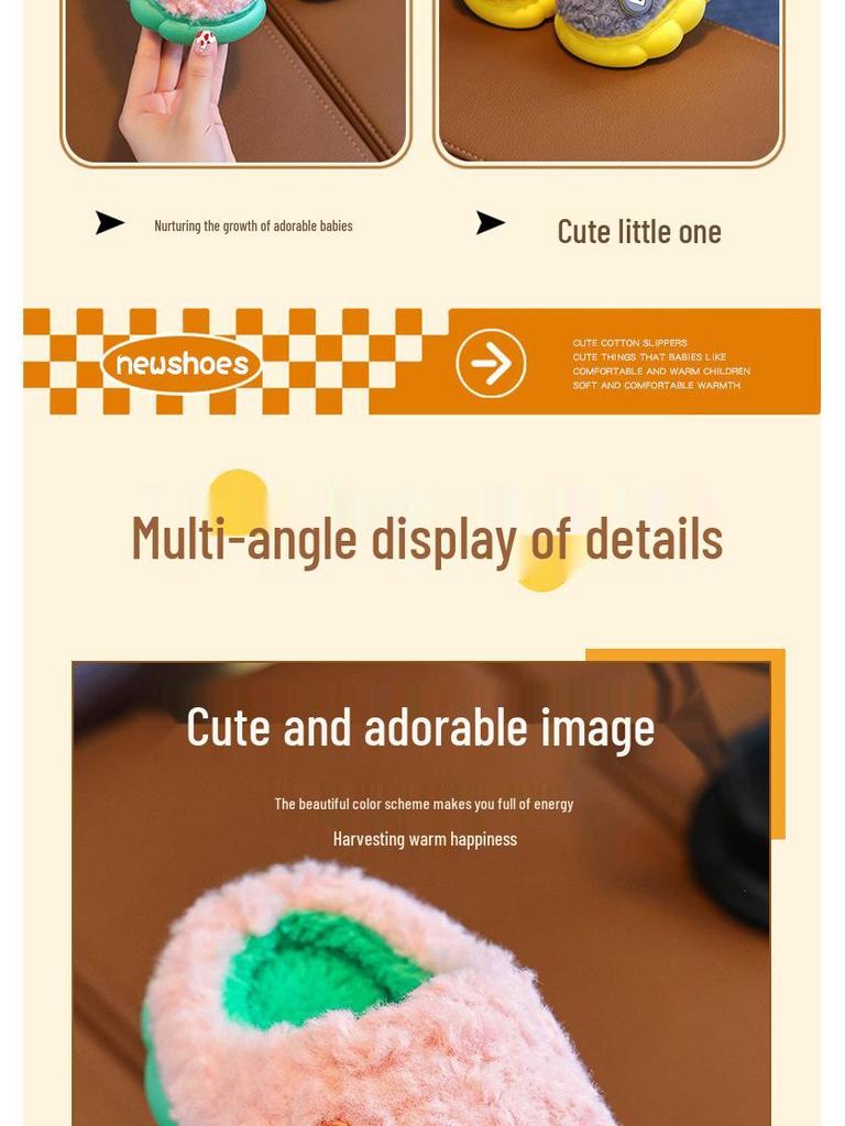 Children's Furry Cotton Slippers for Boys & Girls - Cozy Indoor Shoes for Baby & Parent, Ideal for Autumn & Winter.