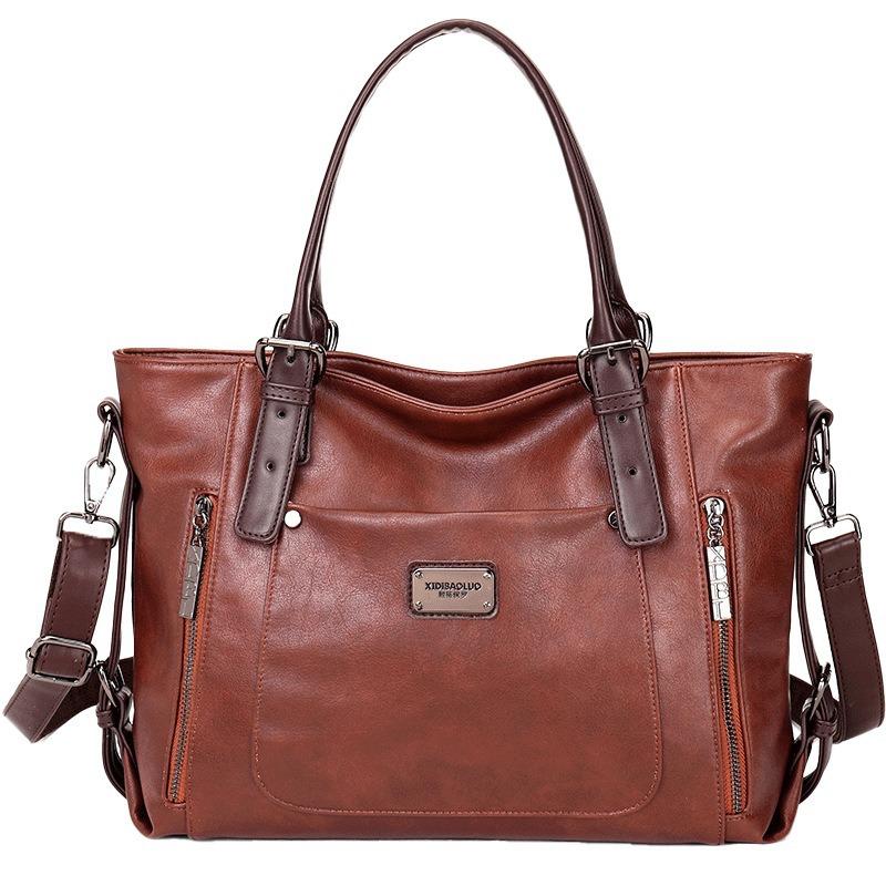 Luxe Handtas Dames Tote Bag Vintage Gewaxt Leer Schoudertas voor Werk Reizen Herfst Winter Nieuwe Mode Portemonnee