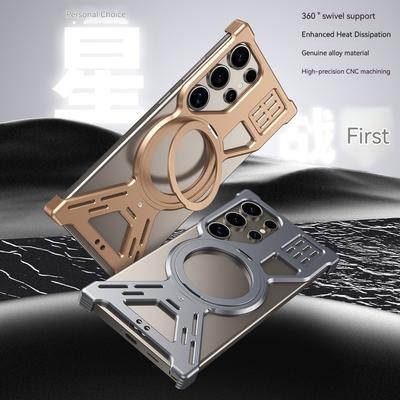Aluminum Frameless Magnetic Phone Case, for Samsung Galaxy S26Ultra Rotating Bracket Heavy-Duty Shock-Absorbing Protection Cover