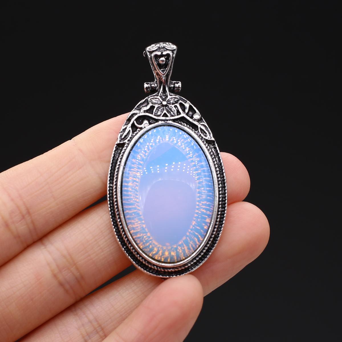 

Подвеска из натурального камня в винтажном стиле, ожерелье, модные украшения, овальная форма, колье из сплава, розовый кварц, опал, малайзийский нефрит, идеи подарков, подарки для влюбленных 28x55mm