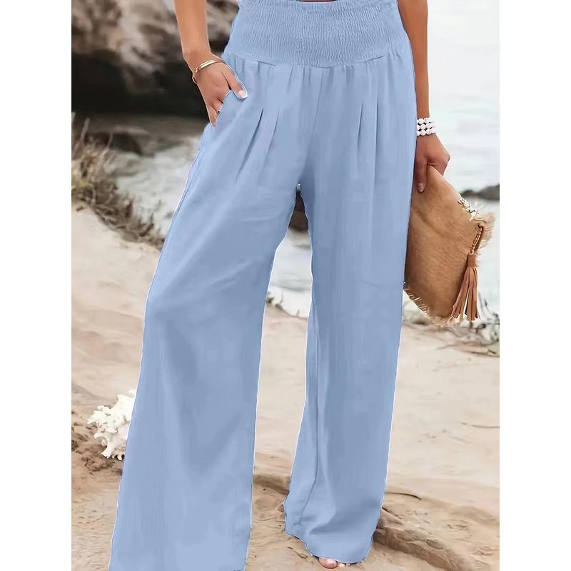 Casual Elastic High Waist Wide Leg Pants