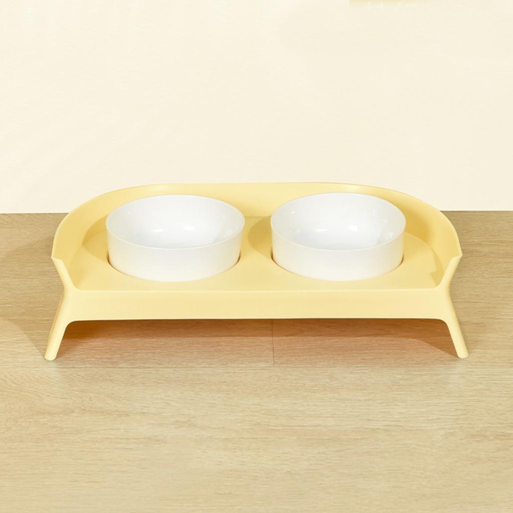 Double Dog Water Food Bowls Elevated Neck Protection Pet Double Bowl for Dogs Cats Pets Yellow White