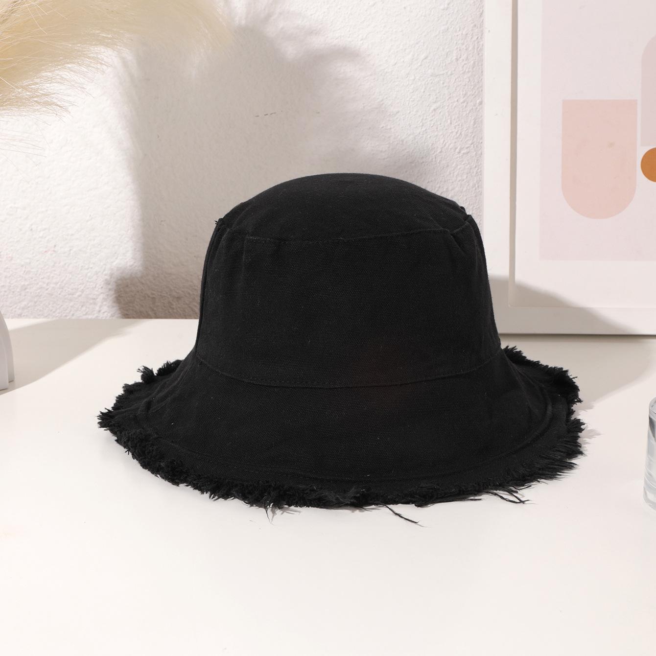 

Women s Frayed Edge Bucket Hat Cotton Black Fisherman Cap for Summer Beach and Casual Wear Hat 56-58cm