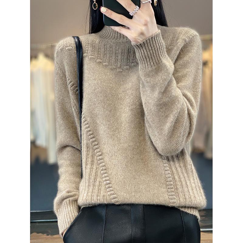 Women's Thickened Short Sweater with Half-High Collar - Cozy Cashmere Blend, Loose Fit, Long Sleeve, Winter Base Layer, Lazy Style.