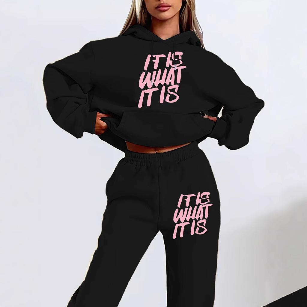 Trendy Casual Loose Hooded Sweatshirt Set Printed