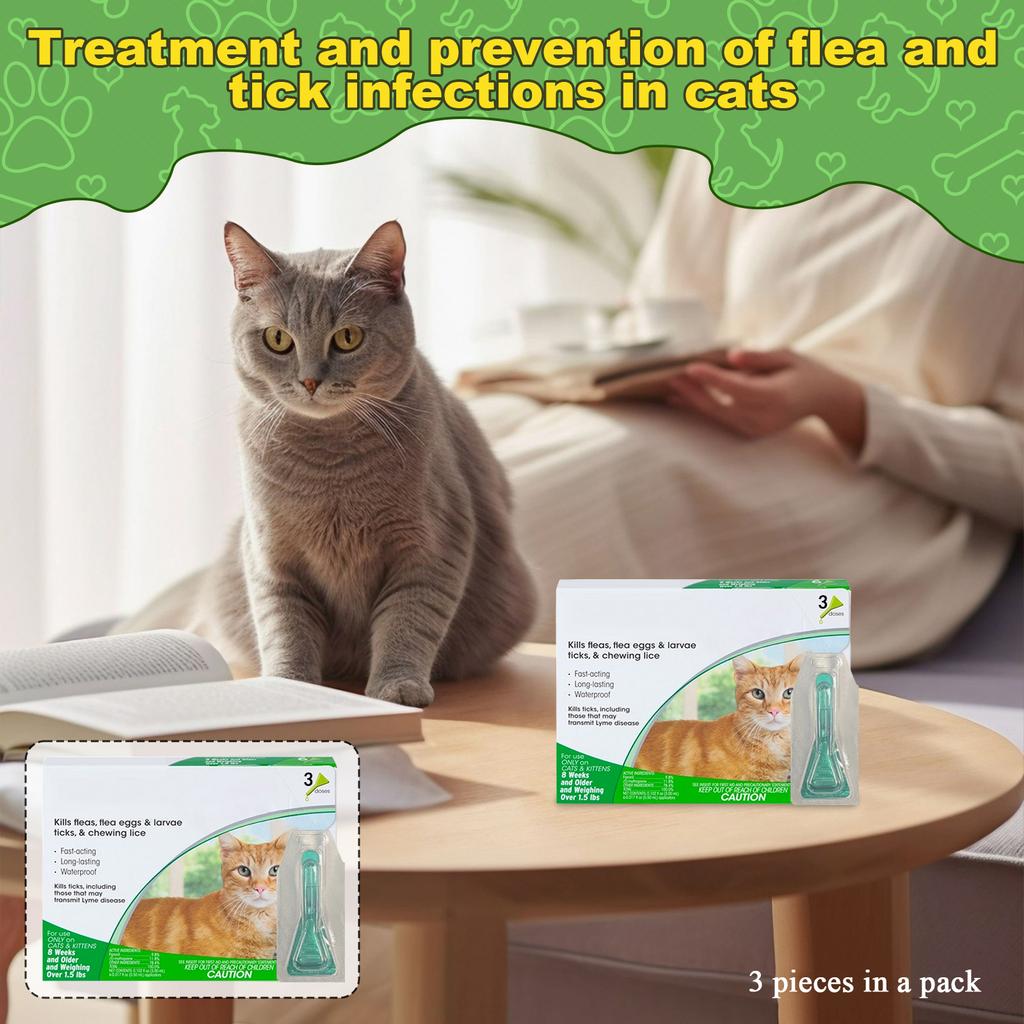 3-pack Total 1.5ml Topical Antiparasitic Medication For Treating And Preventing Flea And Tick Infections In Cats