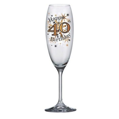 Simon Elvin Keepsakes Black Gold 40th Champagne Flute Glass