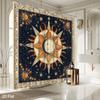 Celestial Sun & Moon Shower Curtain – Astronomical Art with Golden Stars, Deep Blue Background, Vintage Celestial Design