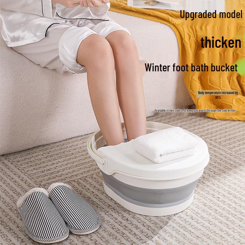 Zusammenklappbares Silikon-Fußbad mit Deckel - Tragbar, platzsparend, verdicktes Becken zum Einweichen und für Massage