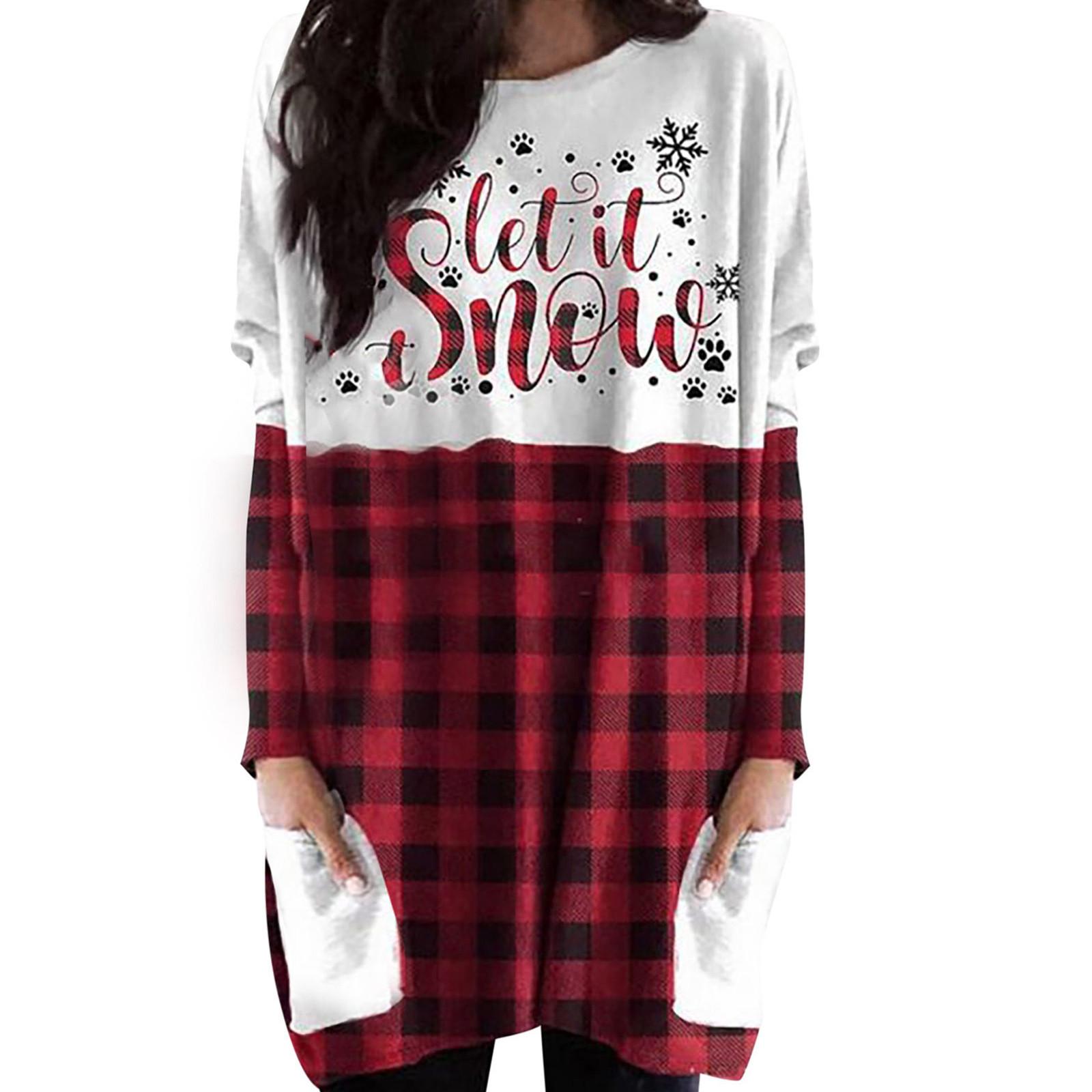 

Модные женские топы с круглым вырезом и длинным рукавом на Рождество, повседневные свободные топы-пуловеры S белый