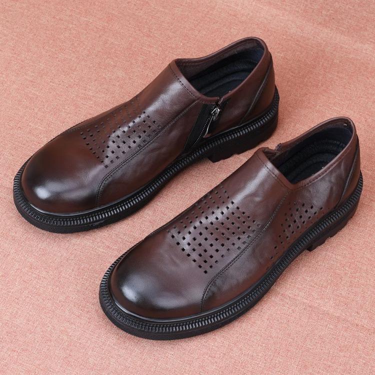 Leather hollow men's shoes breathable casual punched leather shoes men's first layer cowhide soft sole soft leather single layer shoes