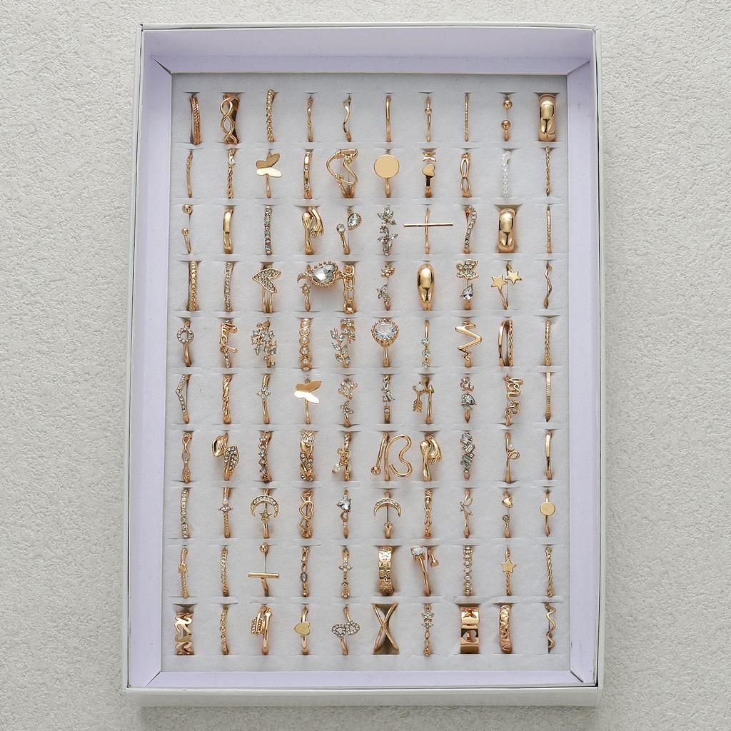 Korean Style 45-Piece Retro Silver Heart Ring Set - Versatile Stackable Fashion Accessories