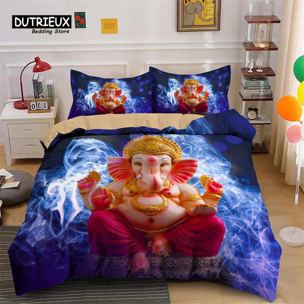 Modern Classic Indian Ganesha Bohemian Meditation Elephant Polyester Mandala For Kids Teen Adults Full Comforter