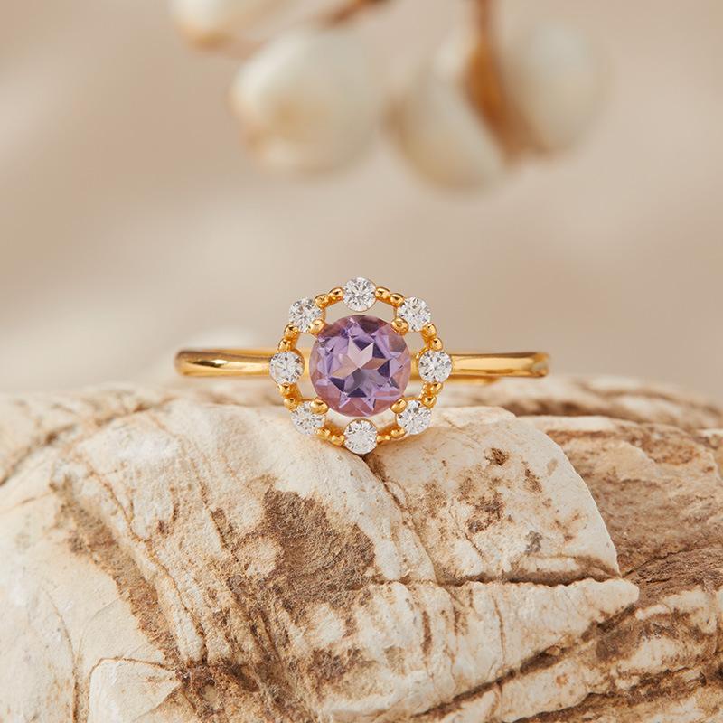 S925 Sterling Silver Natural Topaz Citrine Amethyst Olive Garnet Color Treasure Ring Women'S Jewelry Set Earrings