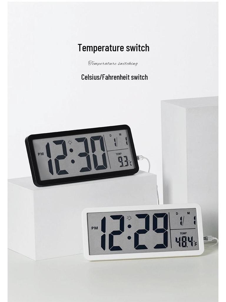 Nordic Large Screen Digital Wall Clock with Temperature & Humidity Display, Silent Operation, LCD Night Light