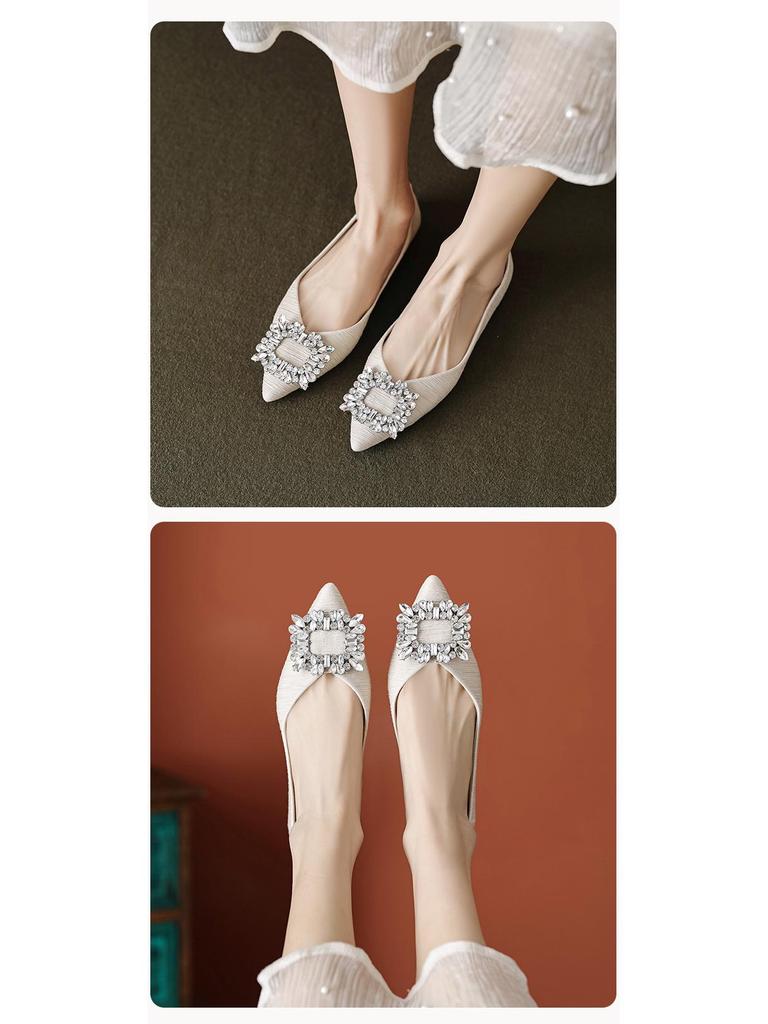 Weiwei Girl Rhinestone Pointed Toe Flats - Elegant Soft Sole Plus Size Shoes for Women