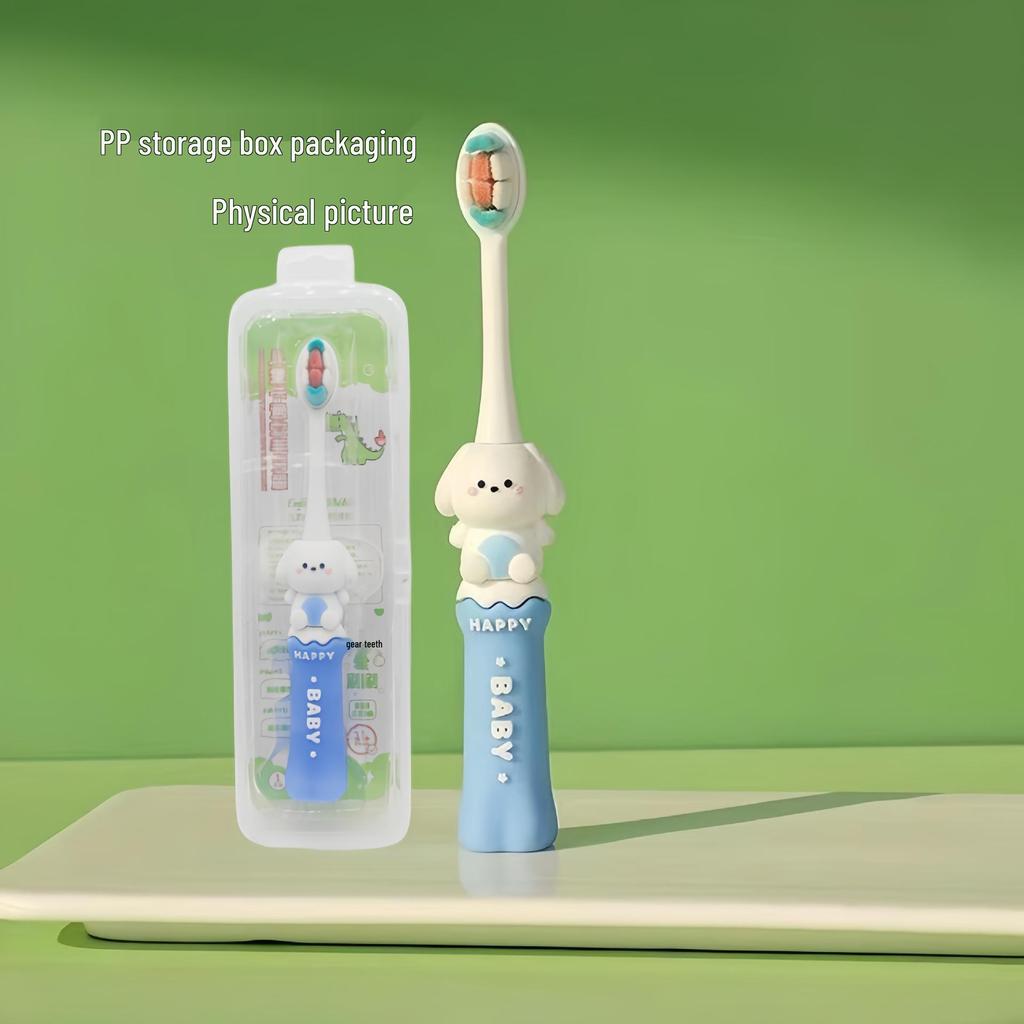 Children's Cartoon Dinosaur Toothbrush, Ages 3-12, with Cute Non-slip Handle & Soft Bristles for Gentle Oral Care