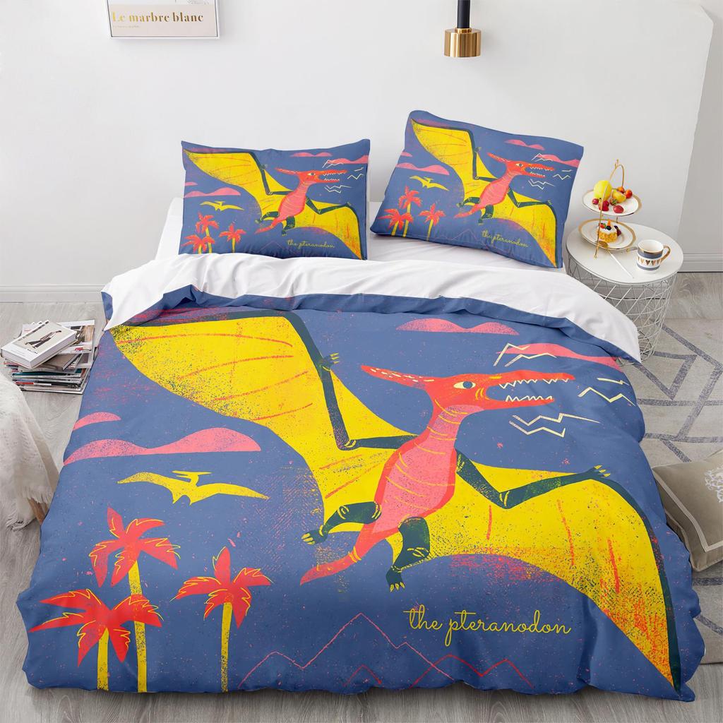 Dinosaurier Cartoon Druck Quilt Set Dreiteilig Digitaldruck Heimtextil-Set Heimtextil