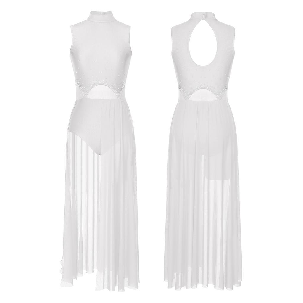 Damski liryczny kostium taneczny nowoczesny współczesny strój baletowy dekoracja z kryształkami sukienka trykotowa