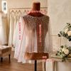 Scattered Mixed Pearl Sheer Tulle Bridal Cape Short Shoulder Wrap Round Neck Cover Up For Backless Mermaid Wedding Gown Elopement Photoshoot