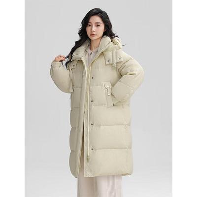 Chaqueta de plumas de longitud media con capucha para mujer