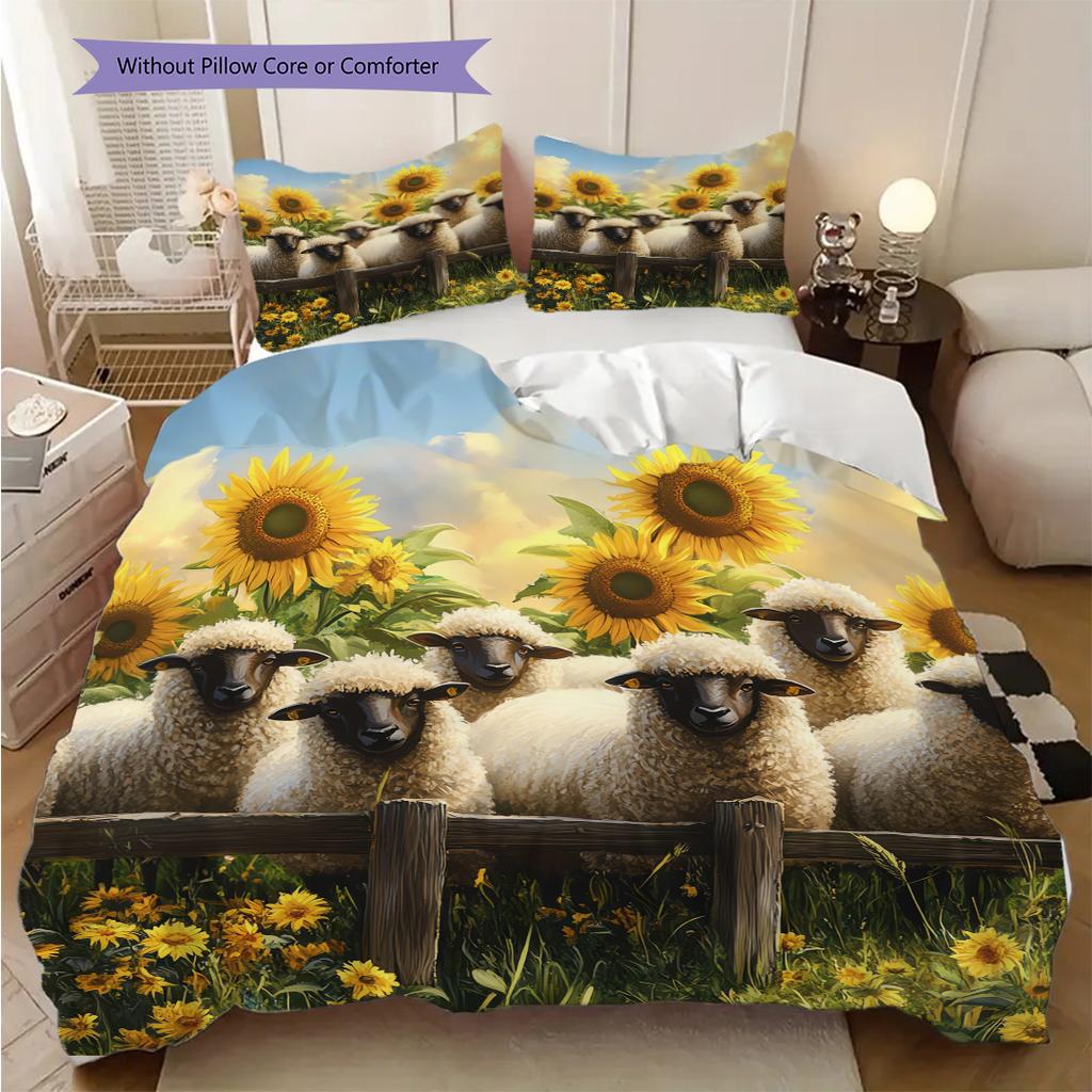 Sheep Pattern Bedding Quilt Set Quilt Cover Pillowcase Home Decoration Birthday Gift (1 * duvet cover + 2 * pillowcase, without core)