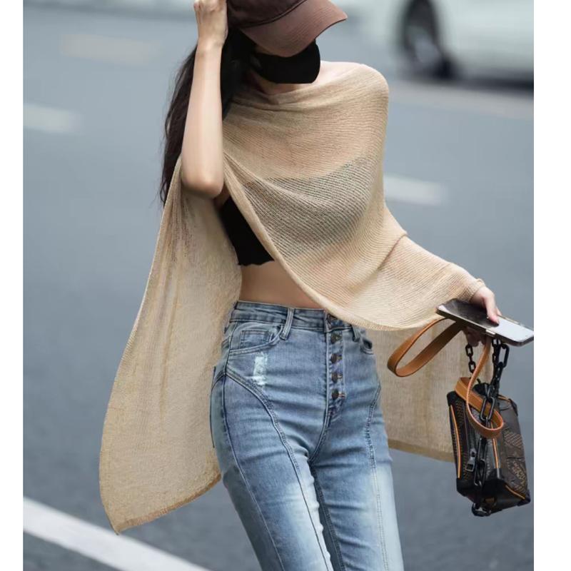 

Модный нерегулярный плащ-шаль, солнцезащитная женская рубашка, элегантный весенне-летний пуловер, свободный вязаный кардиган, тонкий свитер, топ, повседневная уличная одежда one size абрикосовый