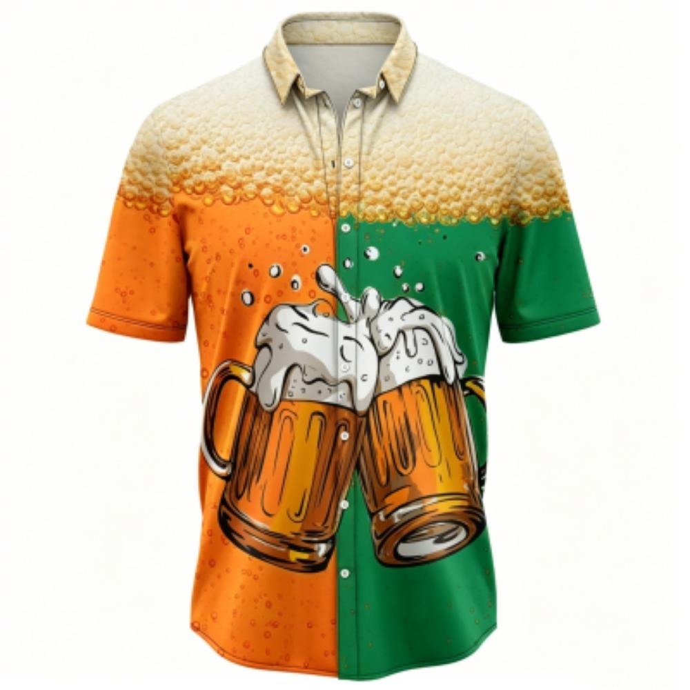 Herren Sommer Color Blocking Bierdruck Hemd Hawaiianischer Strandurlaub Kleidung Männliche Mode Street Style Hemd Tägliches Herren- und Damenhemd