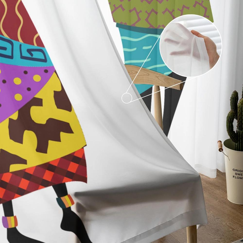 African Women Ethnic White Sheer Drapes for Living Room Decoration Window Curtains for Kitchen Curtains