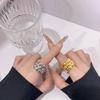 Korean Trendy Woven Hollow Intersecting Wide Band Adjustable Women's Ring