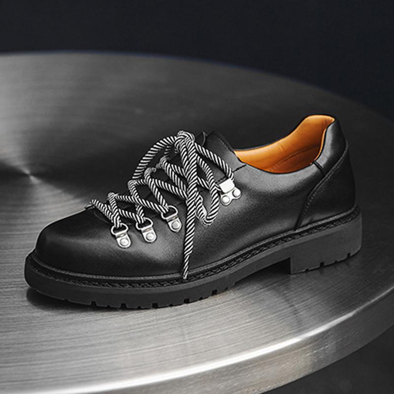 Genuine Leather Shoes Mens Derbys Flat Brand Male Footwear Black Shoes Cool Young Man Fashion Style Plus Size 45