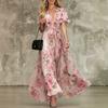 European and American Summer Elegant and Sexy Deep V-neck Lotus Leaf Sleeve Bohemian Print Dress