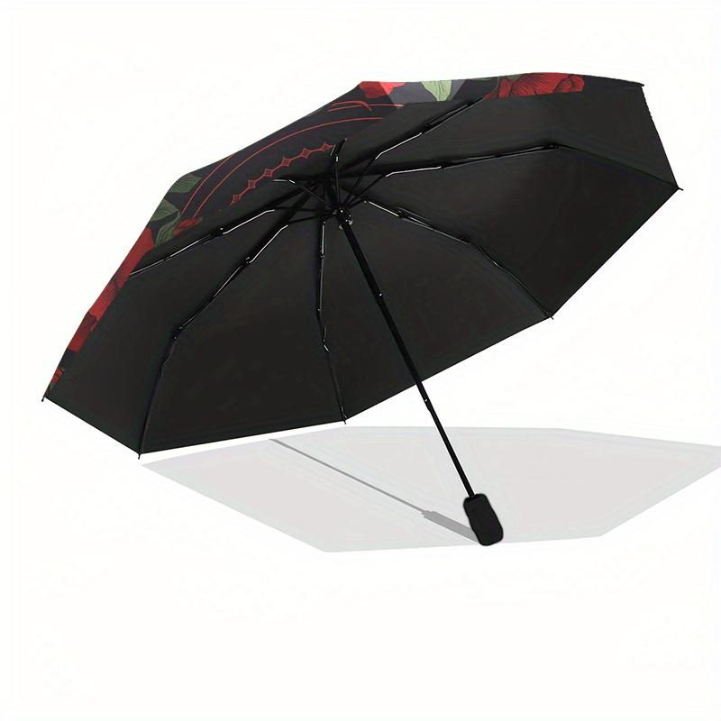 Day of the Dead Skull & Roses Circular Wall ArtUmbrella, Portable 3-Fold Umbrella for Men & Women,Christmas Gift ES254